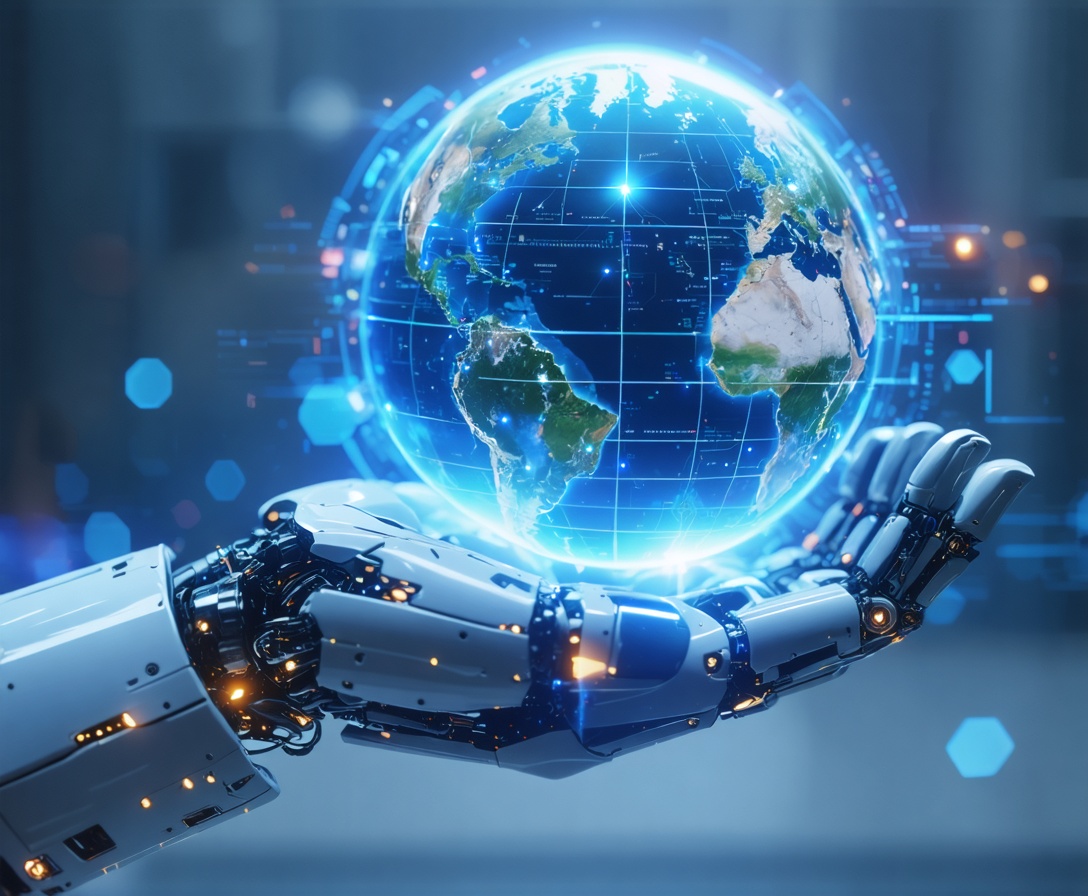 Rappresentazione futuristica delle tendenze AI globali