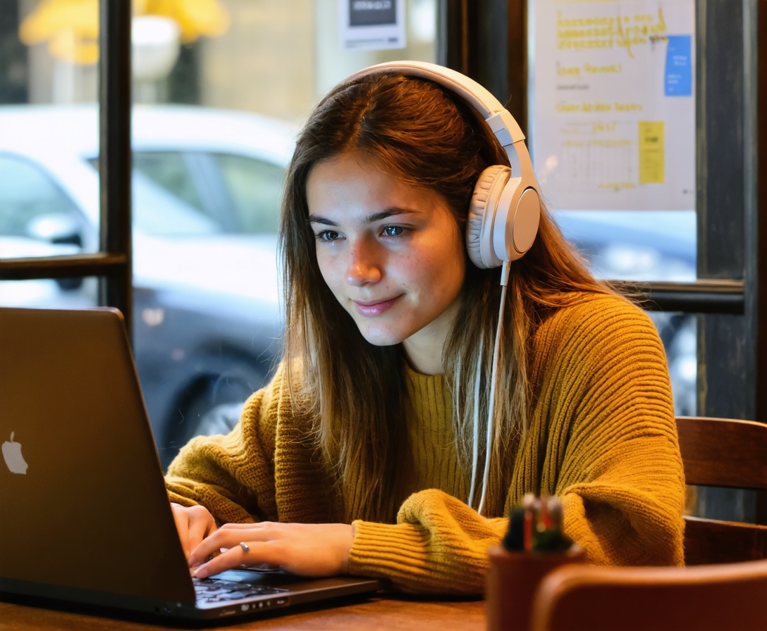 Studentessa di AI Craft concentrata nel suo studio pomeridiano